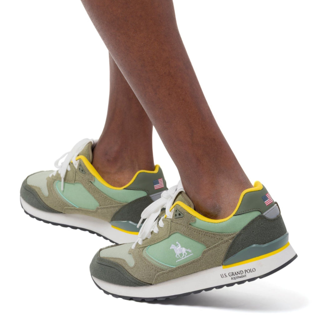 Sneakers bicolore verde militare da Uomo con logo U.S. Grand Polo