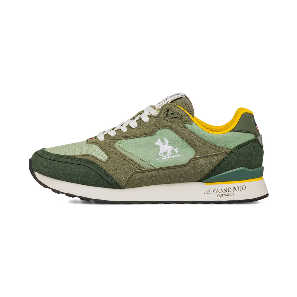 Sneakers bicolore verde militare da Uomo con logo U.S. Grand Polo