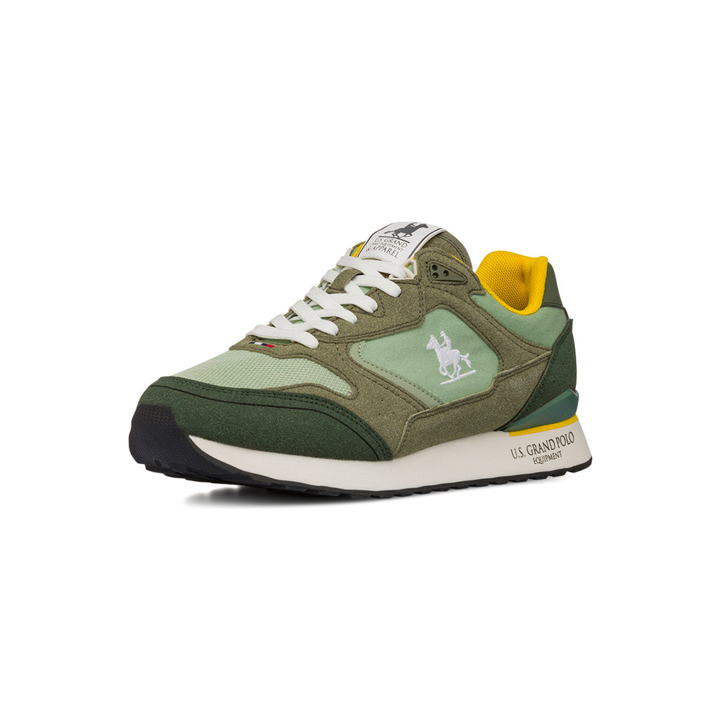 Sneakers bicolore verde militare da Uomo con logo U.S. Grand Polo