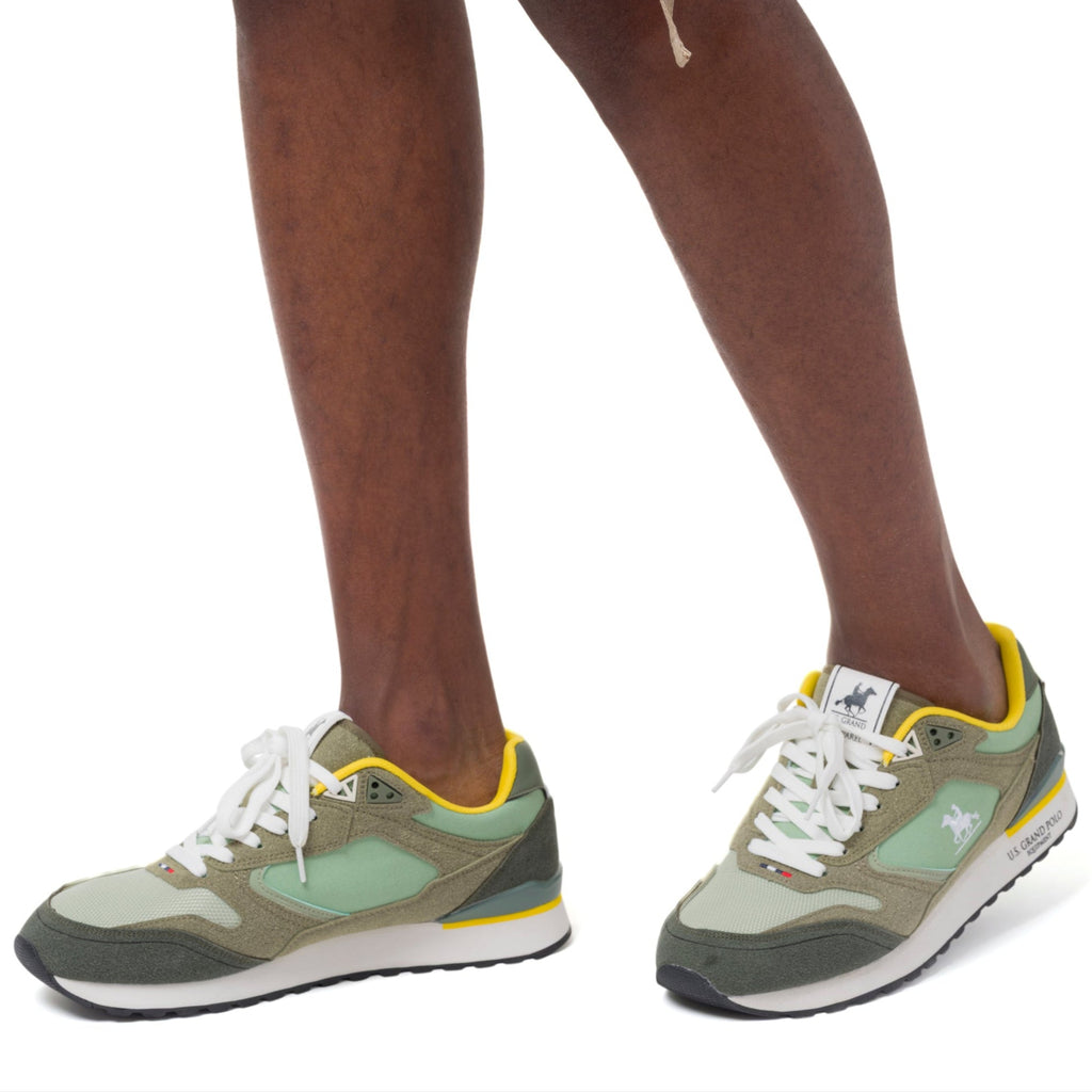 Sneakers bicolore verde militare da Uomo con logo U.S. Grand Polo