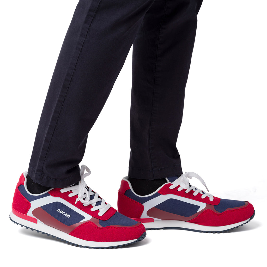 Sneakers bicolore rosso e blu navy da Uomo con logo Ducati