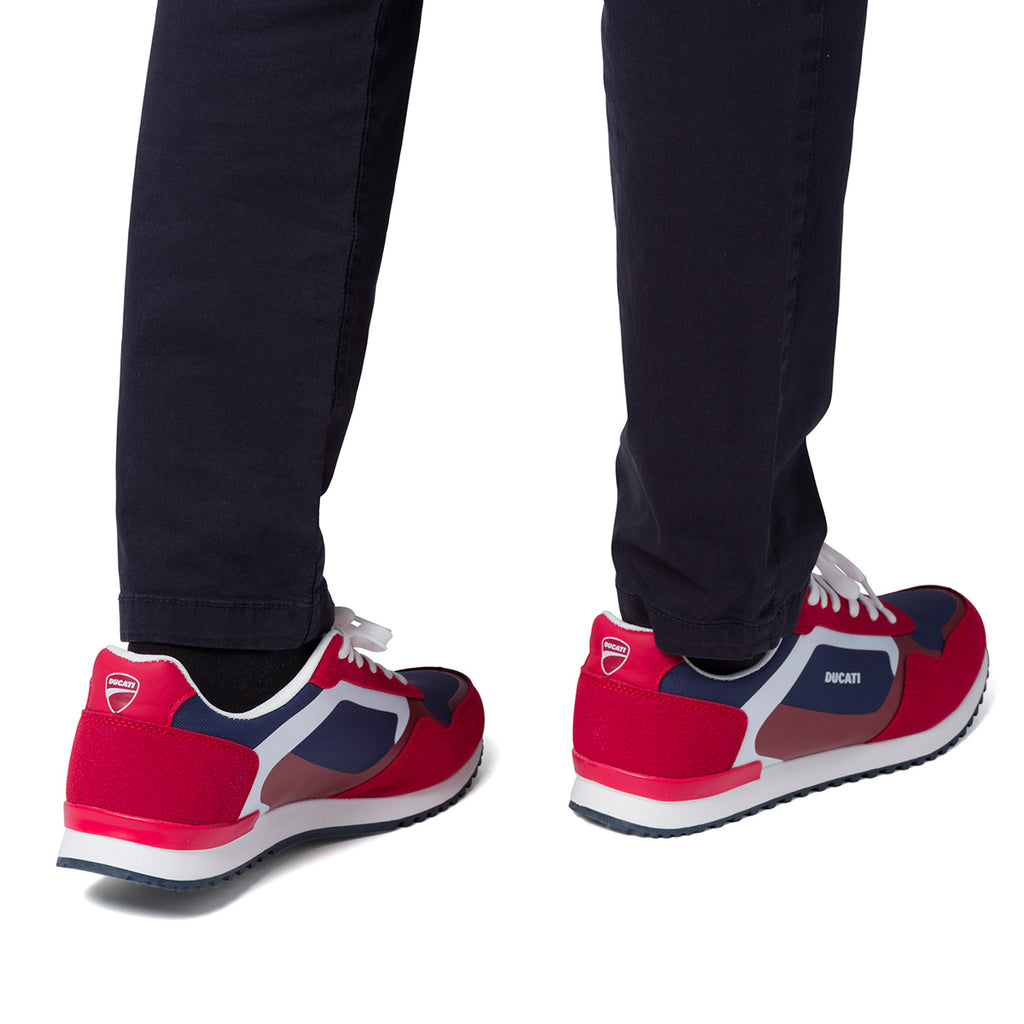 Sneakers bicolore rosso e blu navy da Uomo con logo Ducati