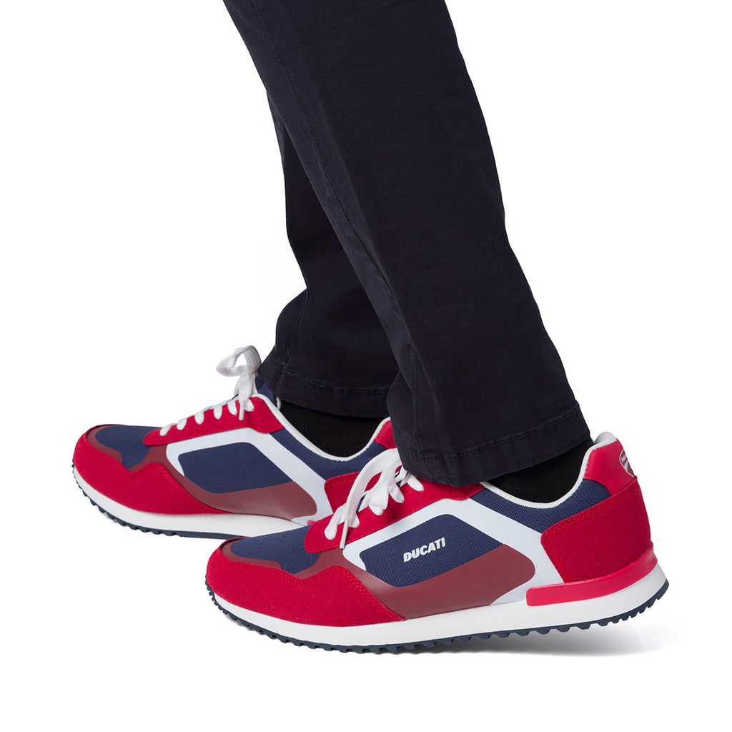 Sneakers bicolore rosso e blu navy da Uomo con logo Ducati