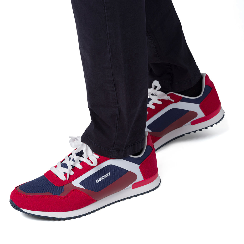 Sneakers bicolore rosso e blu navy da Uomo con logo Ducati