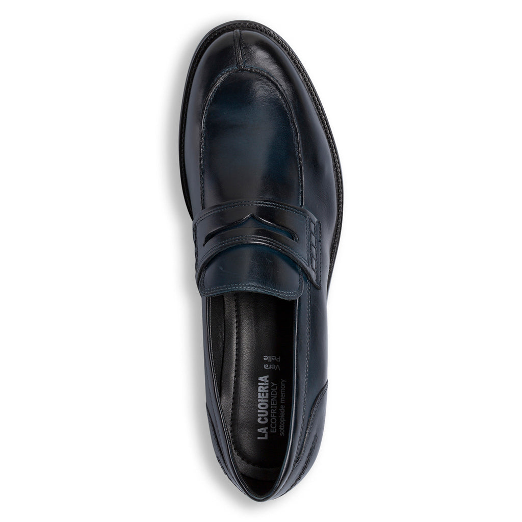 Mocassini Blu navy in Pelle da Uomo con cuciture La Cuoieria