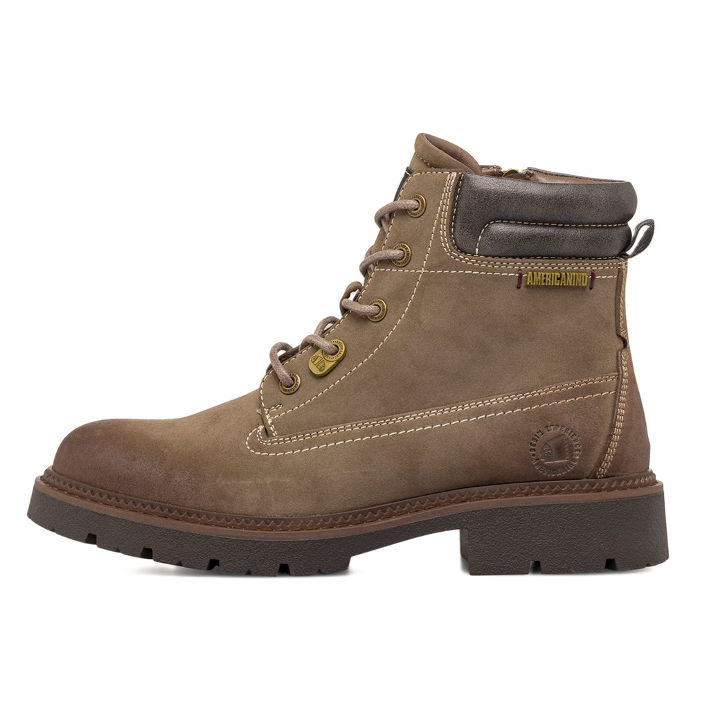 Anfibi da uomo Americanino taupe con chiusura lacci e zip laterale.