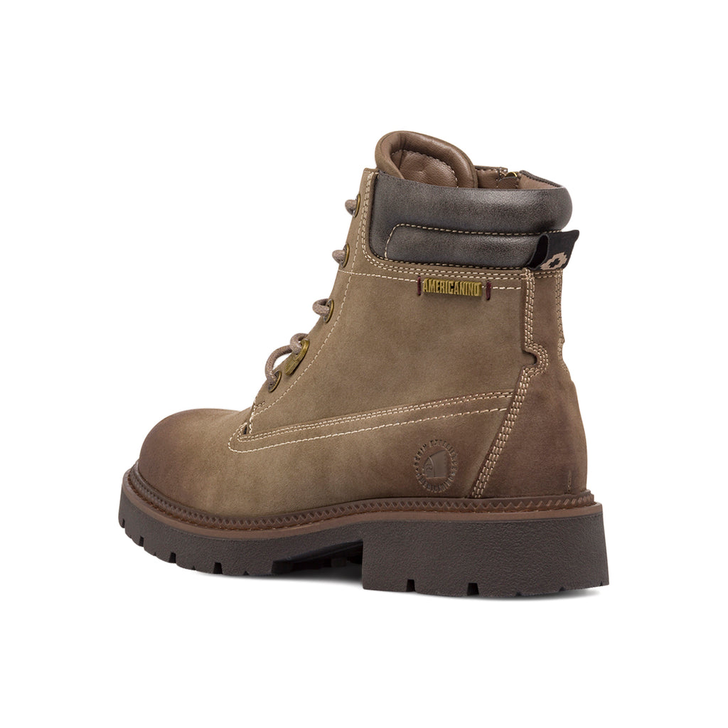 Anfibi da uomo Americanino taupe con chiusura lacci e zip laterale.