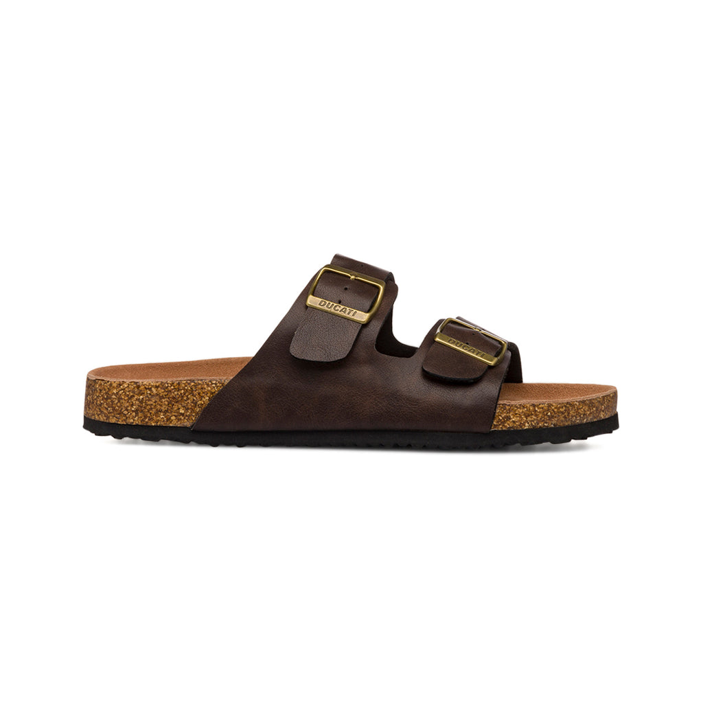 Ciabatte casual da uomo marroni con fibbie e suola in sughero Ducati