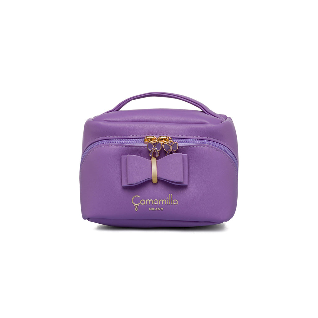 Beauty bag viola lilla da donna con fiocco frontale e manico Camomilla Milano