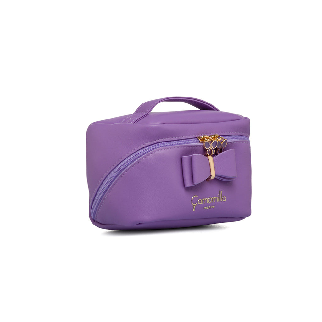 Beauty bag viola lilla da donna con fiocco frontale e manico Camomilla Milano