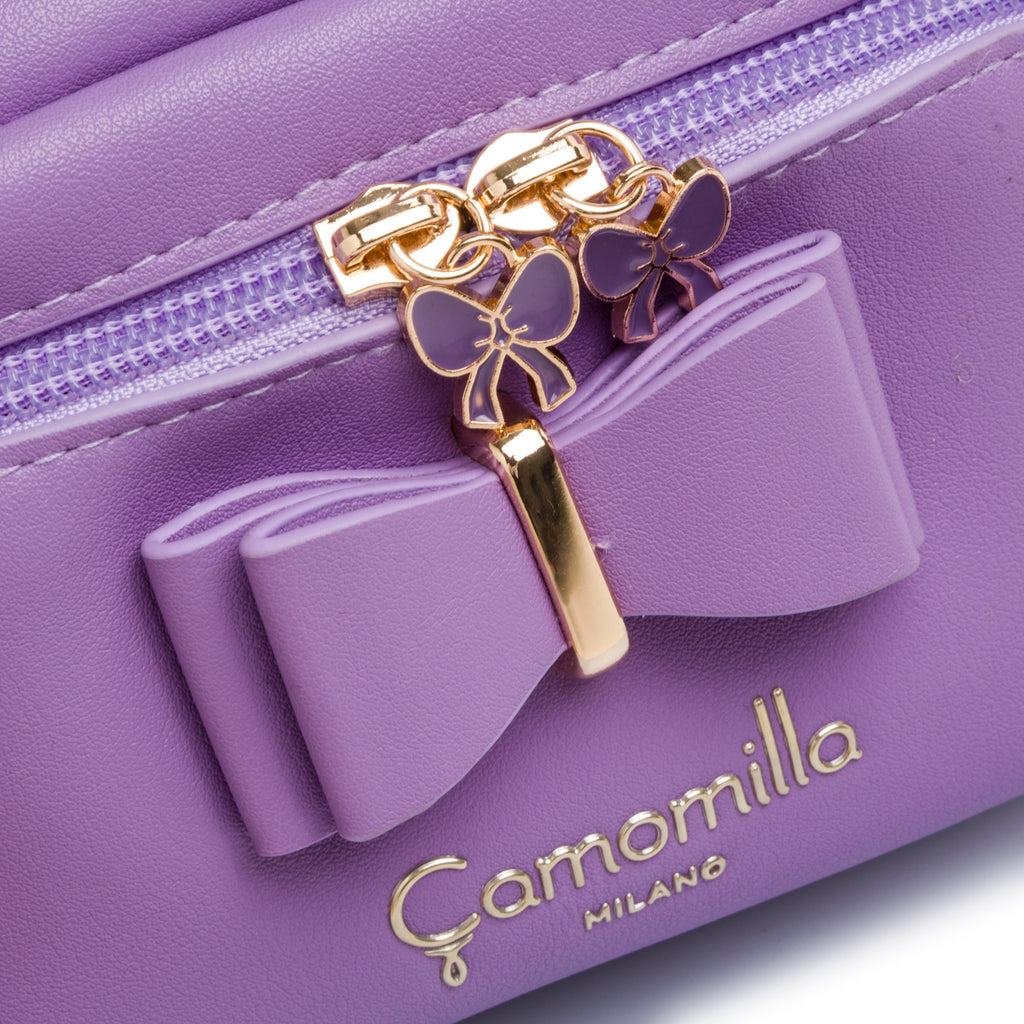 Beauty bag viola lilla da donna con fiocco frontale e manico Camomilla Milano