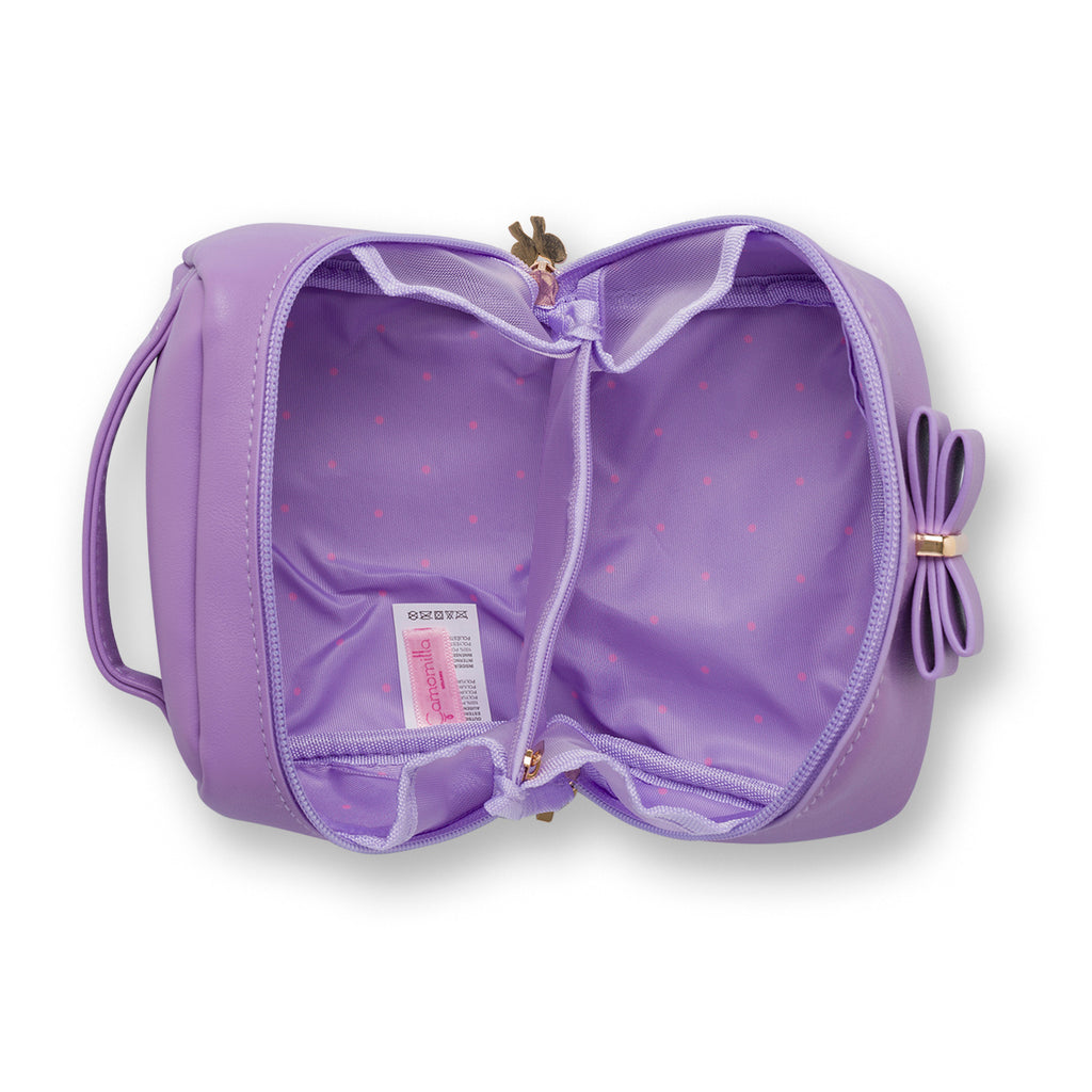 Beauty bag viola lilla da donna con fiocco frontale e manico Camomilla Milano