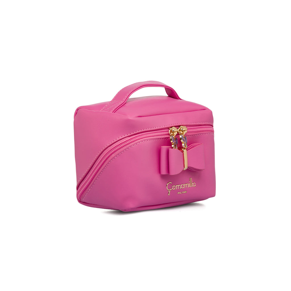 Beauty bag rosa da donna con fiocco frontale e manico Camomilla Milano