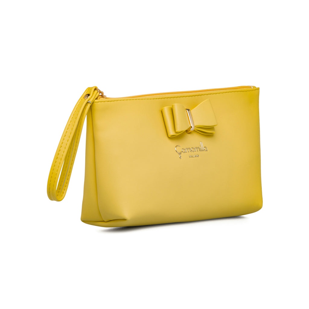 Astuccio a busta giallo da donna con fiocco  e con manico Camomilla Milano