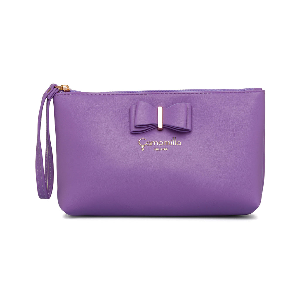 Astuccio a busta viola lilla da donna con fiocco e con manico Camomilla Milano