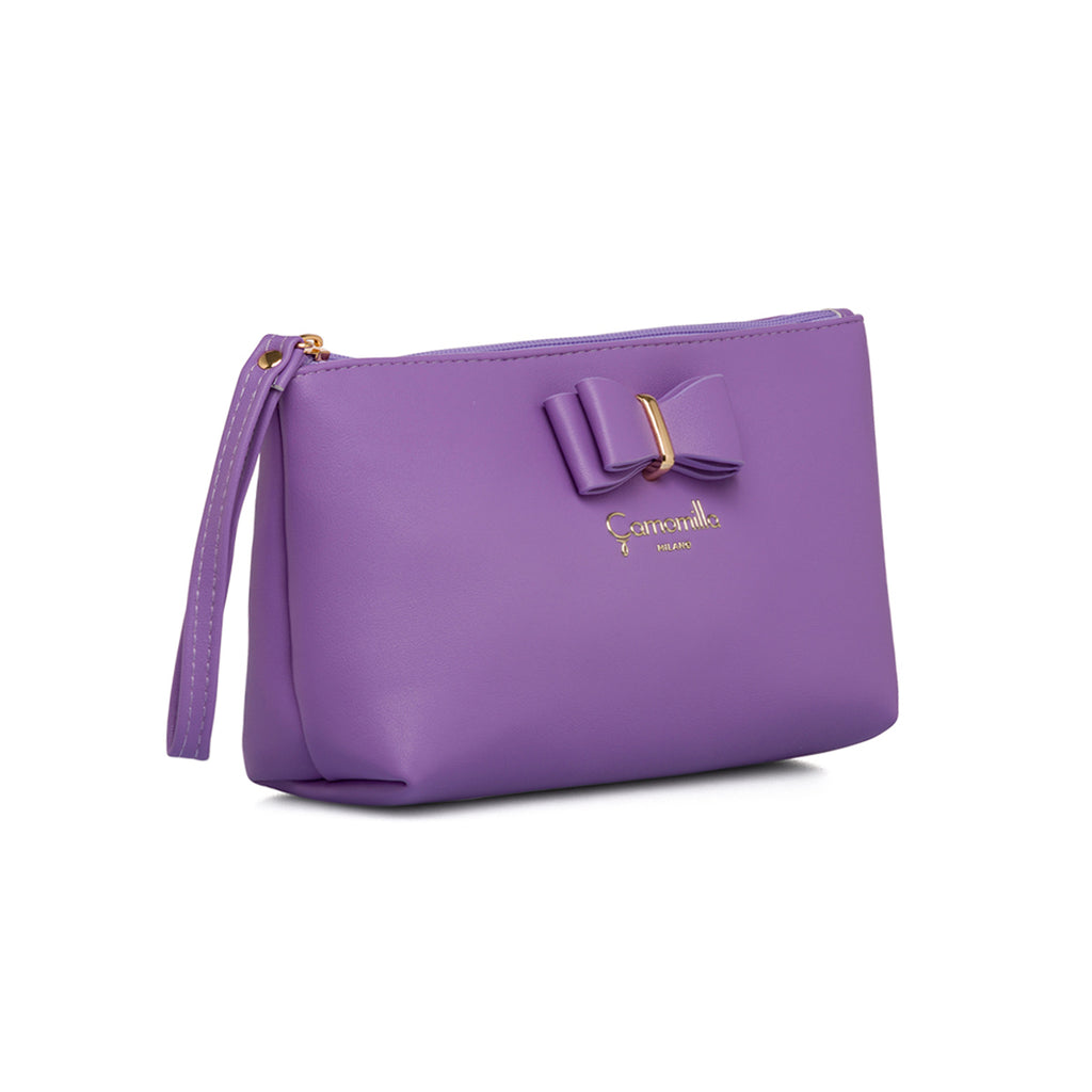 Astuccio a busta viola lilla da donna con fiocco e con manico Camomilla Milano