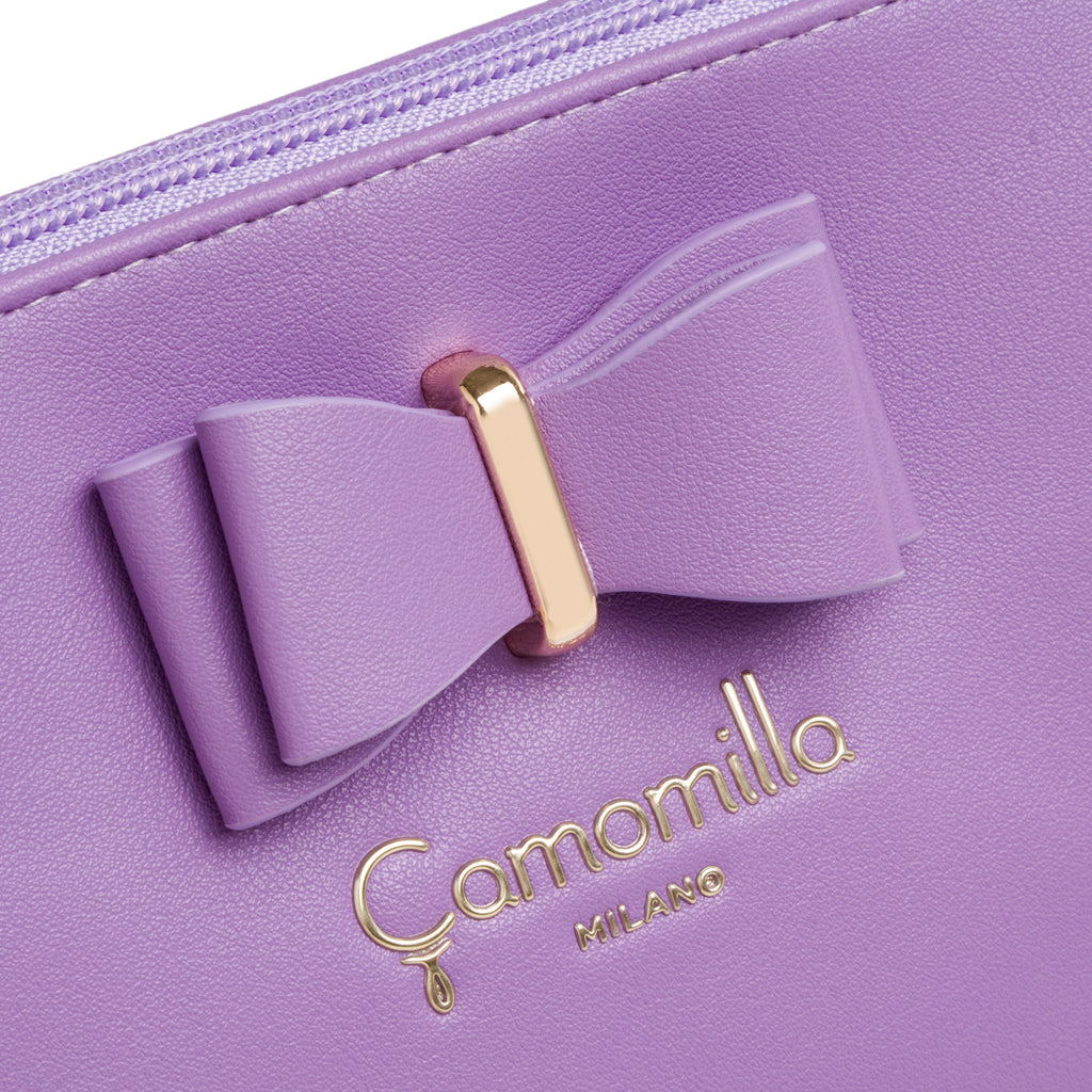Astuccio a busta viola lilla da donna con fiocco e con manico Camomilla Milano