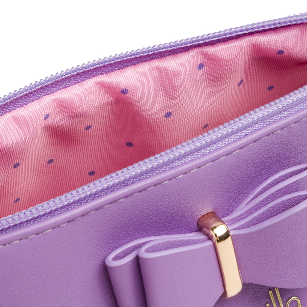 Astuccio a busta viola lilla da donna con fiocco e con manico Camomilla Milano