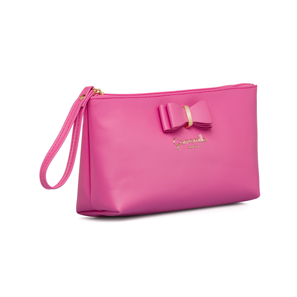 Astuccio a busta rosa da donna con fiocco e con manico Camomilla Milano