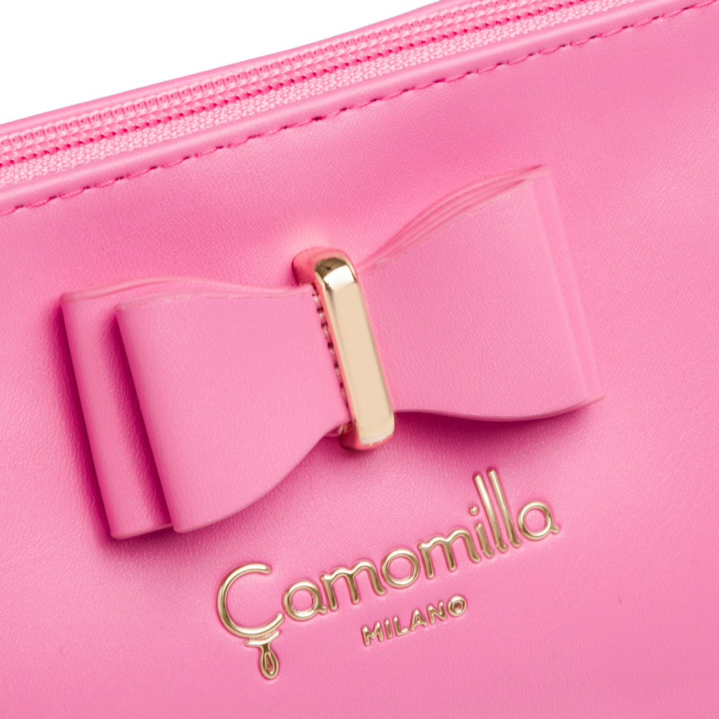 Astuccio a busta rosa da donna con fiocco e con manico Camomilla Milano