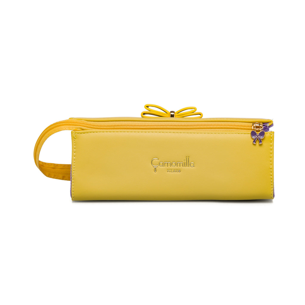 Astuccio giallo e viola da donna con fiocco Camomilla Milano