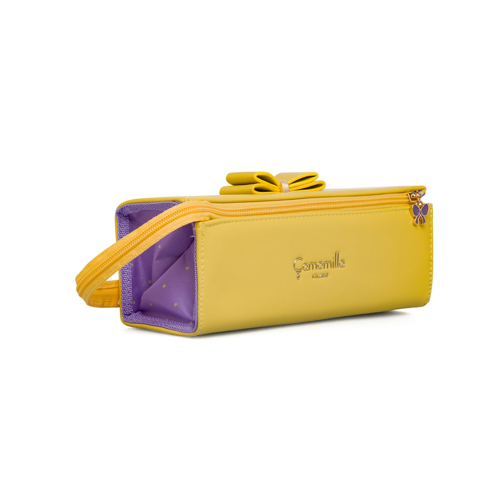 Astuccio giallo e viola da donna con fiocco Camomilla Milano