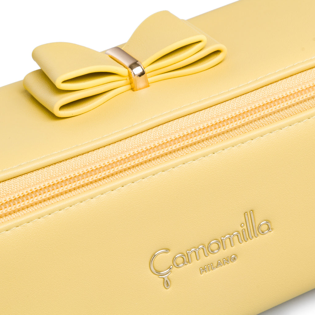 Astuccio giallo e viola da donna con fiocco Camomilla Milano