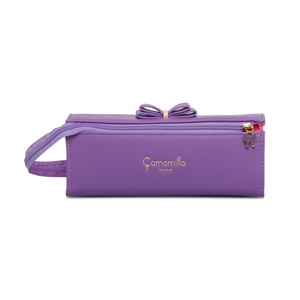 Astuccio viola e rosa da donna con fiocco Camomilla Milano