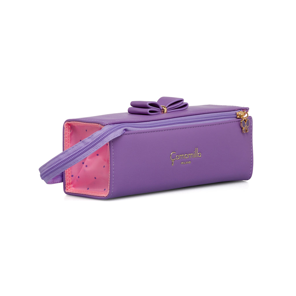 Astuccio viola e rosa da donna con fiocco Camomilla Milano