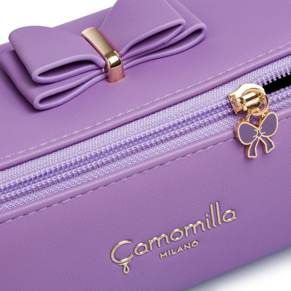 Astuccio viola e rosa da donna con fiocco Camomilla Milano