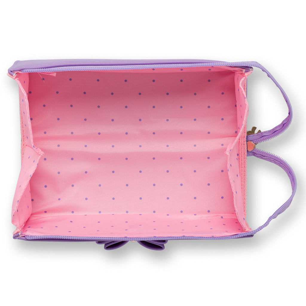 Astuccio viola e rosa da donna con fiocco Camomilla Milano
