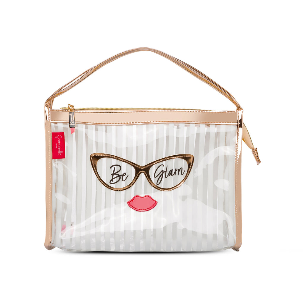 Busta beauty case con manici bianchi e oro rosa Camomilla Milano Be Chic