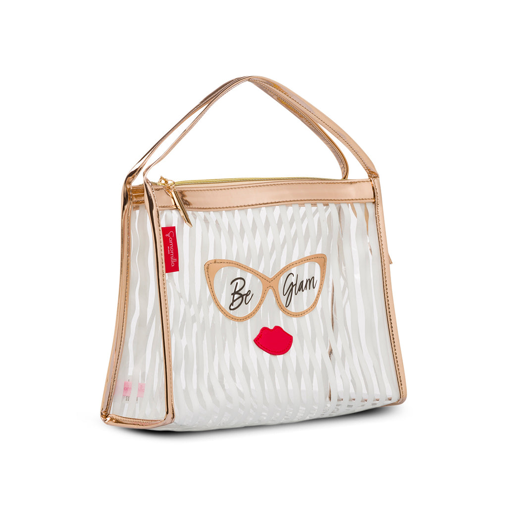 Busta beauty case con manici bianchi e oro rosa Camomilla Milano Be Chic