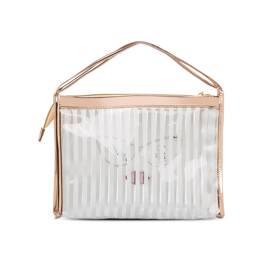 Busta beauty case con manici bianchi e oro rosa Camomilla Milano Be Chic