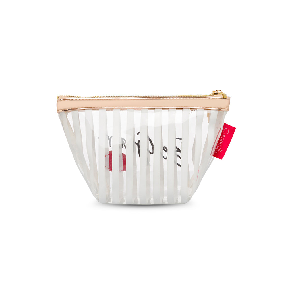 Beauty case busta bianco e oro rosa a righe da donna Camomilla Milano Be Chic