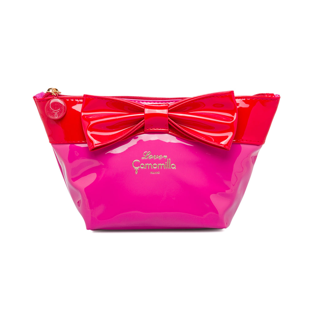 Busta beauty case fucsia e rossa con fiocco Camomilla Milano Sweet Stripes