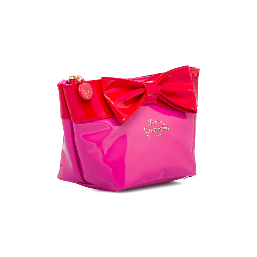 Busta beauty case fucsia e rossa con fiocco Camomilla Milano Sweet Stripes