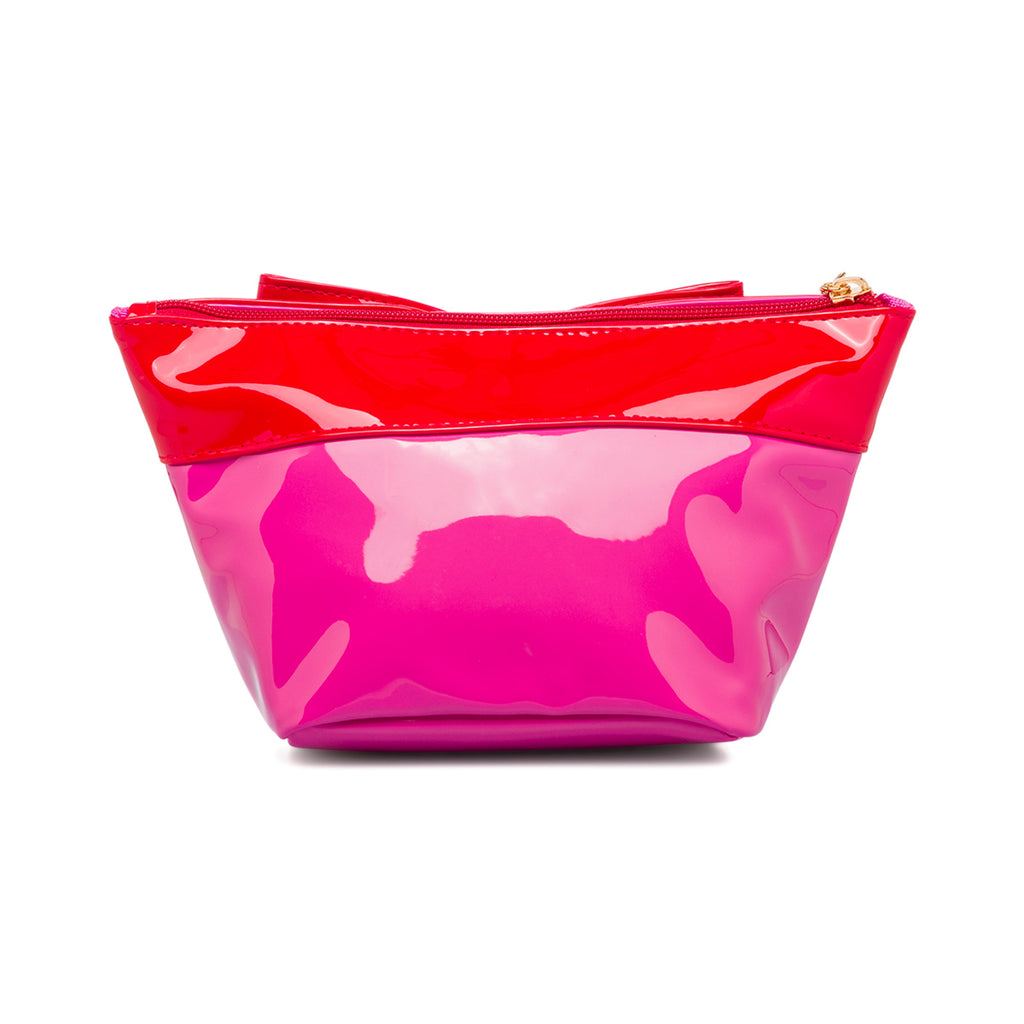 Busta beauty case fucsia e rossa con fiocco Camomilla Milano Sweet Stripes