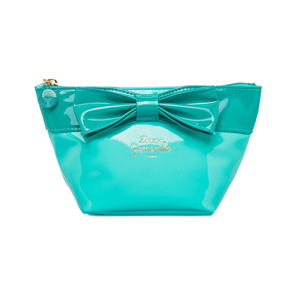 Busta beauty case verde acqua con fiocco Camomilla Milano Sweet Stripes