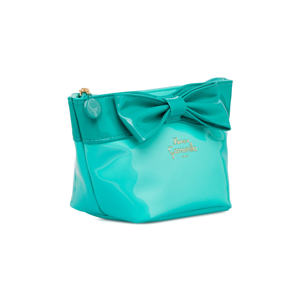 Busta beauty case verde acqua con fiocco Camomilla Milano Sweet Stripes