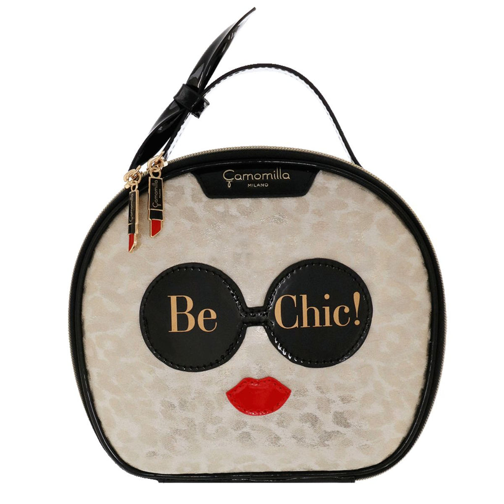 Beauty Case tondo da donna nero con stampa Be Chic! Camomilla Milano