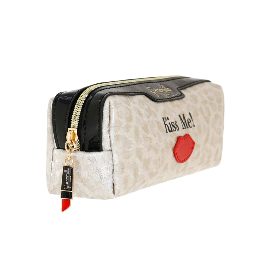 Beauty case unisex Nero leopardato Kiss Me con zip Camomilla Milano