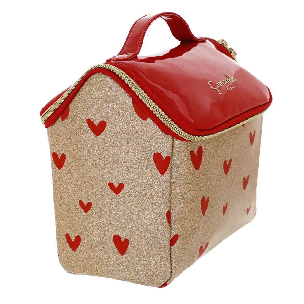 Beauty case donna oro glitterato a cuori Camomilla Milano