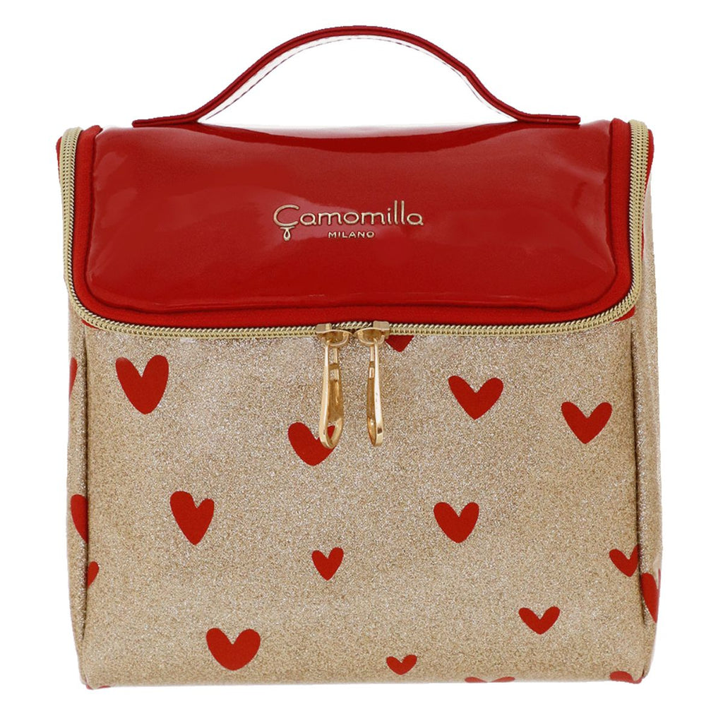 Beauty case donna oro glitterato a cuori Camomilla Milano