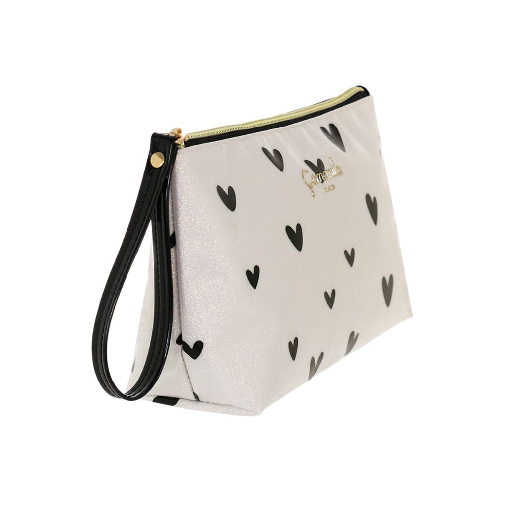 Pochette da donna bianca glitterata con stampa a cuori neri Camomilla Milano