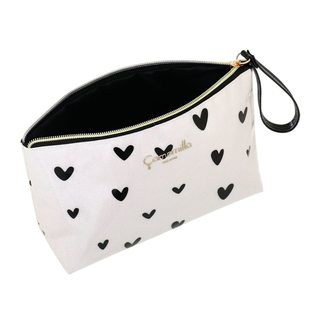 Pochette da donna bianca glitterata con stampa a cuori neri Camomilla Milano