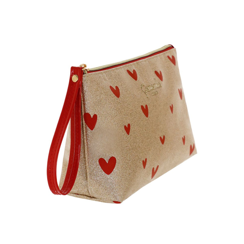 Pochette da donna color oro con stampa a cuori rossi Camomilla Milano