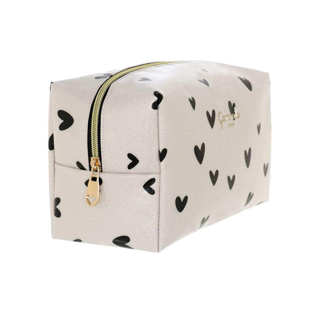 Beauty Case da donna bianco a cuori neri con effetto glitter Camomilla Milano