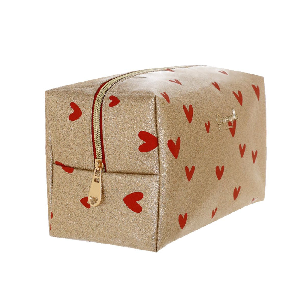 Pochette da donna dorata con stampa a cuori rossi Camomilla Milano