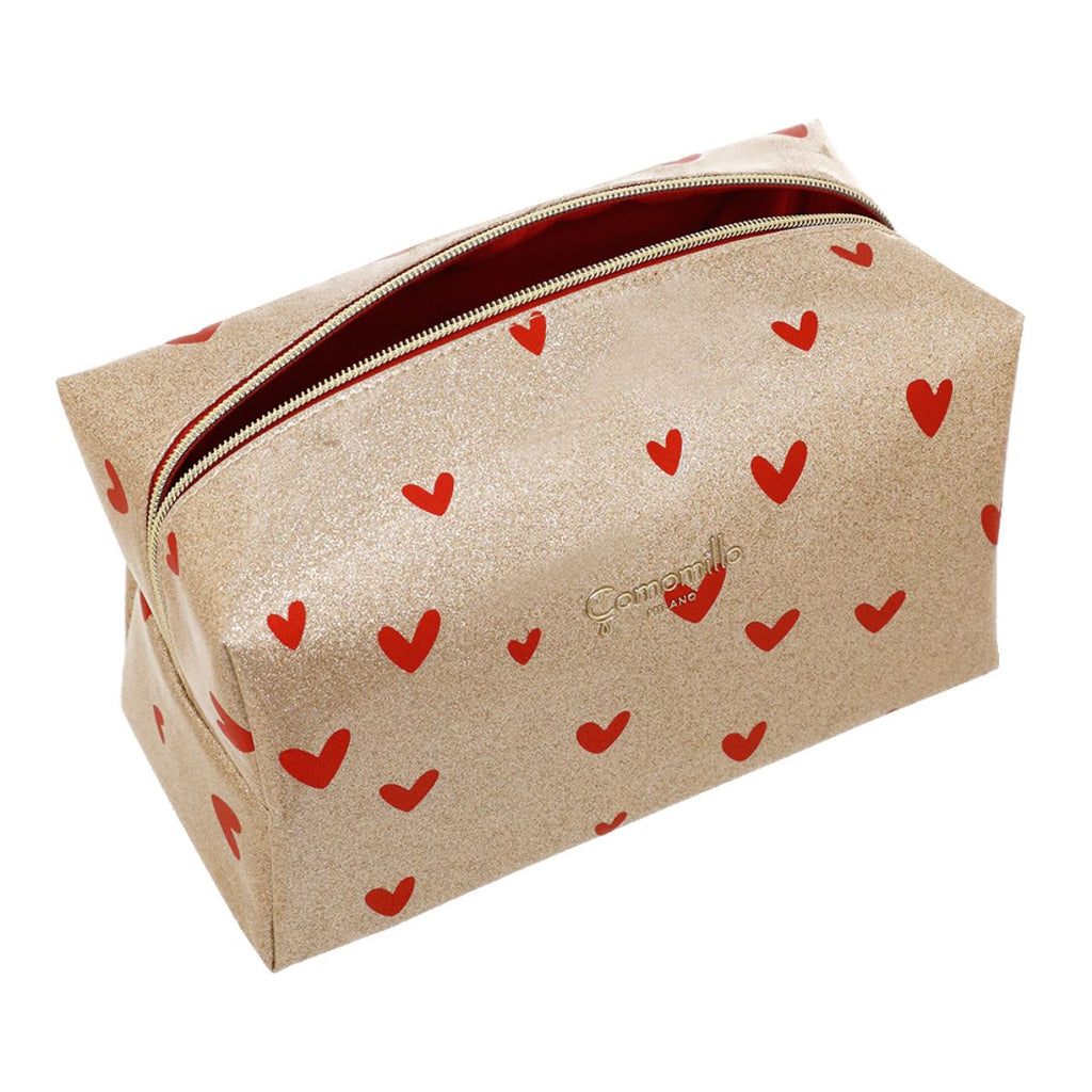 Pochette da donna dorata con stampa a cuori rossi Camomilla Milano